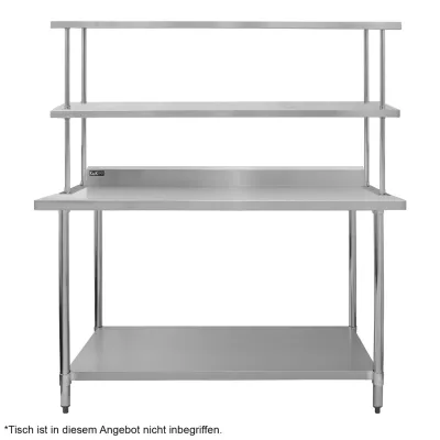 Gastro Edelstahl Doppel‑Regal 150 cm | 304 Edelstahl, 2 Ebenen, 100 kg je Regal, inkl. Befestigungsset