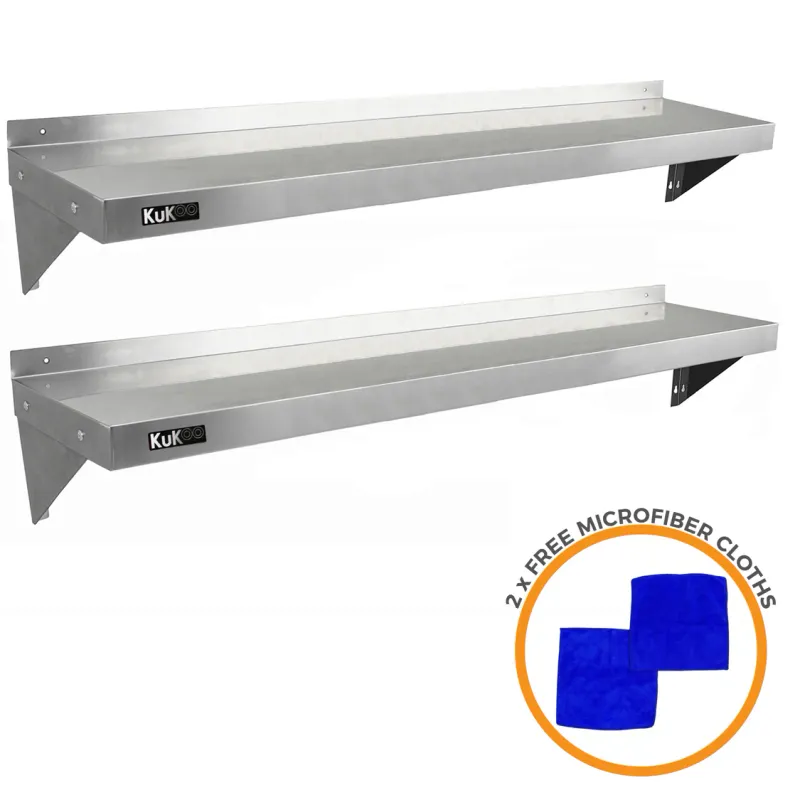2er Set Gastro Wandregal 1500 x 300 mm | Edelstahl, bis 110 kg je Regal, inkl. Halterungen