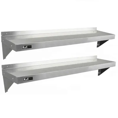 2er Set Gastro Wandregal 1400 x 300 mm | Edelstahl, inkl. Halterungen & Befestigung, leicht zu reinigen