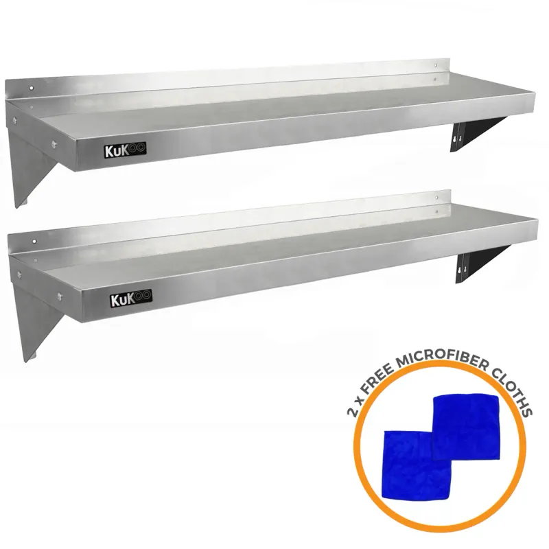 2er Set Gastro Wandregal 1400 x 300 mm | Edelstahl, inkl. Halterungen &amp; Befestigung, leicht zu reinigen