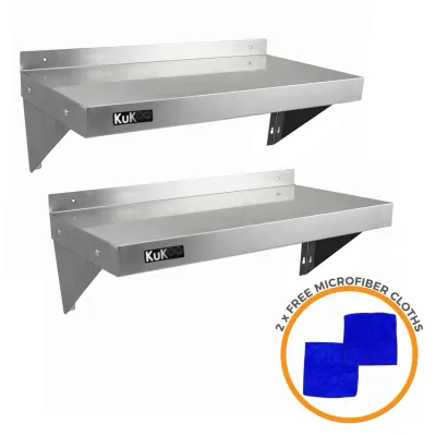 2er Set Gastro Wandregal 900 x 300 mm | Edelstahl, inkl. Halterungen &amp; Befestigung