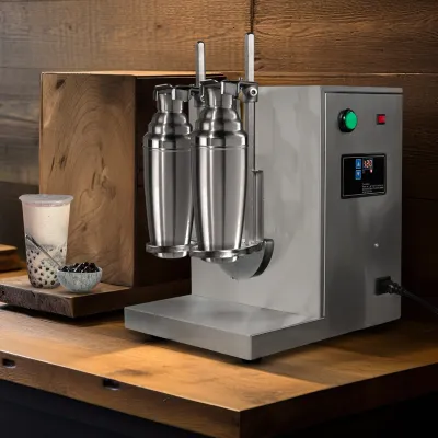 Automatischer Bubble‑Tea‑Shaker | Doppelbecher, 400 U/min, Edelstahl, Timer 6–120 s