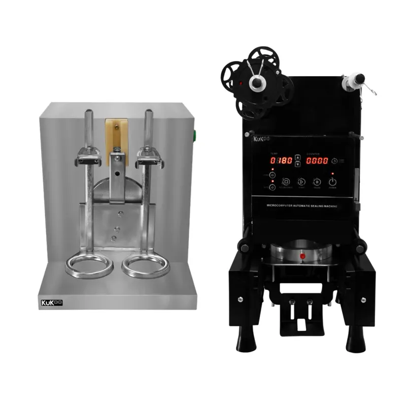 Vollautomatische Bechersiegelmaschine + Bubble‑Tea Shaker | 500–650 Becher/Std, Doppelbecher, Edelstahl
