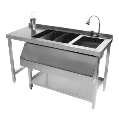 Modulare Cocktailbar‑Station mit Eisbrunnen | Edelstahl #304, Eckmodul, 360° Armatur, Speedrail
