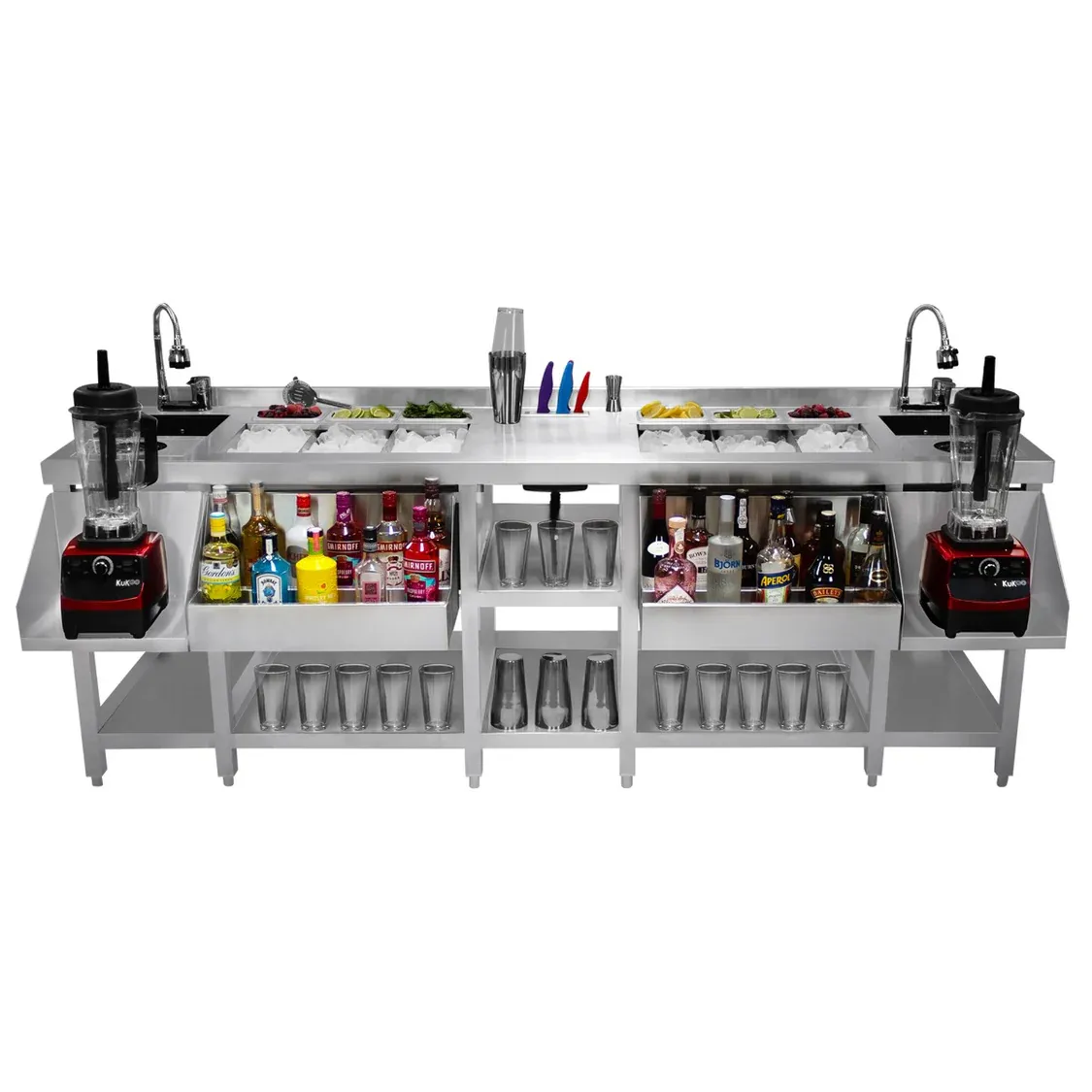 Duo‑Barstation 2‑in‑1 aus Edelstahl | Isolierte Eiswanne, 360° Mischbatterie, Glasspüler, Speedrail