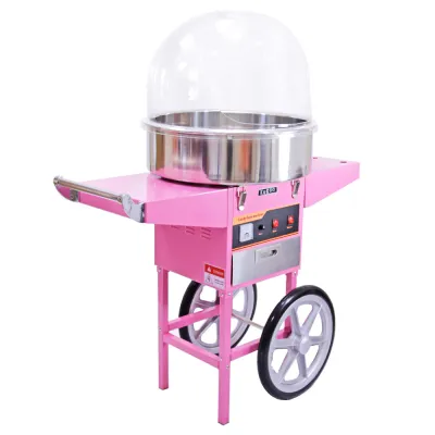 Zuckerwattemaschine mit Wagen &amp; Schutzhaube | 50 cm Edelstahlschüssel, rosa, mobil