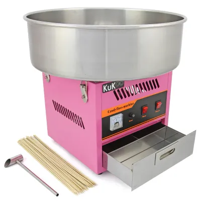 Kommerzielle Zuckerwattemaschine | 50 cm Edelstahlschüssel, rosa, inkl. 500 Stäbchen,