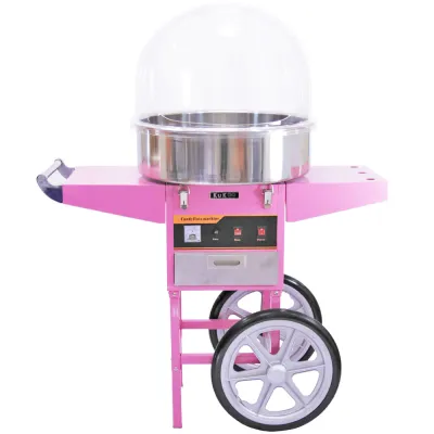 Zuckerwattemaschine mit Wagen & Schutzhaube | 50 cm Edelstahlschüssel, rosa, mobil