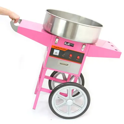 Rosa Zuckerwattemaschine mit Wagen | 50 cm Edelstahlschüssel, einfache Bedienung, inkl. 500 Stäbchen