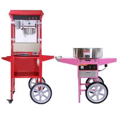 Retro-Set Popcornmaschine 225 g mit Wagen + Zuckerwattemaschine mit Wagen |