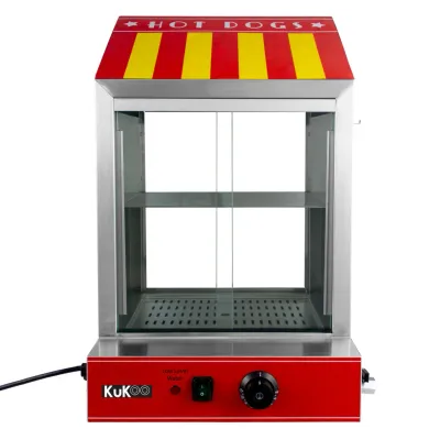 Gastro Hot-Dog-Wärmer | 100 Würste/30 Brötchen, 2000 W, Edelstahl, Thermostat, Glas-Schiebetüren