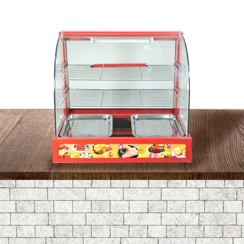 Aufsatzvitrine Heisstheke Warmhaltevitrine – Rot, 60cm, 1200W, Glasschiebetüren