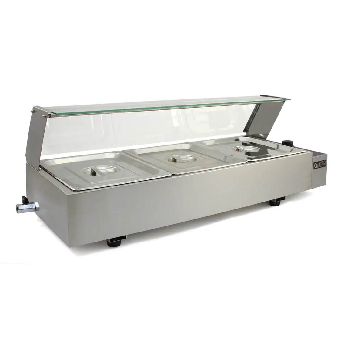 Gastro 3 GN Bain‑Marie – 1.5kW, 30–85°C, Edelstahl, Glasschutz, 93x35x37.5cm