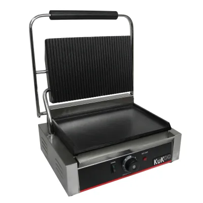 Paninigrill Elektrogrill Paninitoaster 1/2 glatt 1/2 gerillt – 2200W, 50–300 °C, Gusseisen, 43x31x21,5 cm