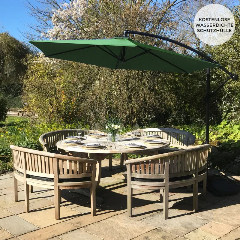 3m Freischwinger Sonnenschirm grün – freitragend, Kippfunktion, Kurbel, Hülle