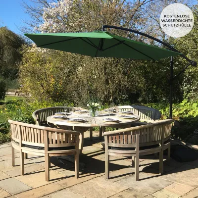 3m Freischwinger Sonnenschirm grün – freitragend, Kippfunktion, Kurbel, Hülle