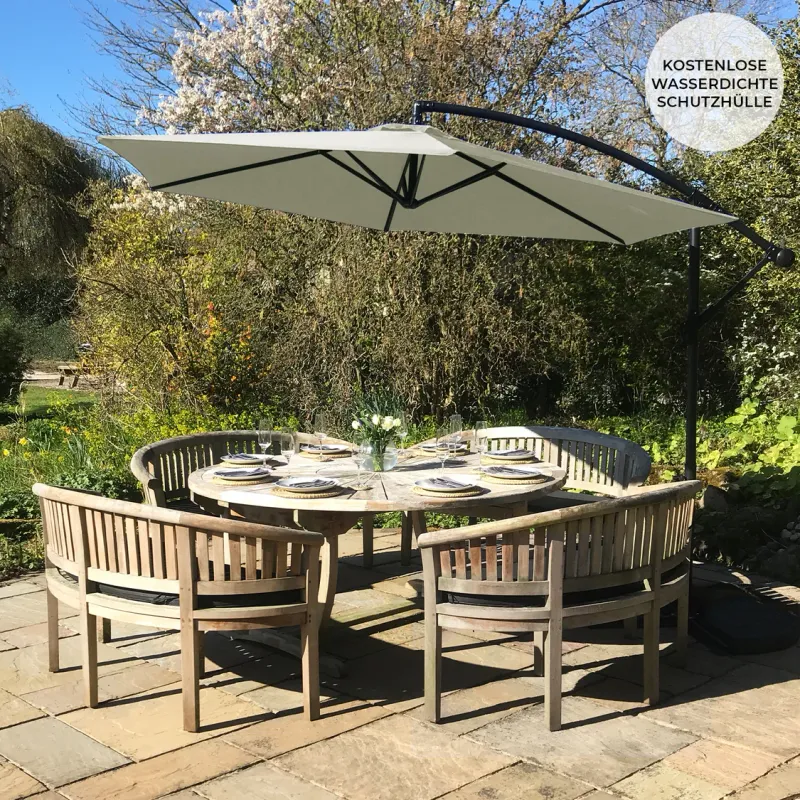 3m freitragender Freischwinger Sonnenschirm Creme – Kippfunktion, Kurbel, Hülle