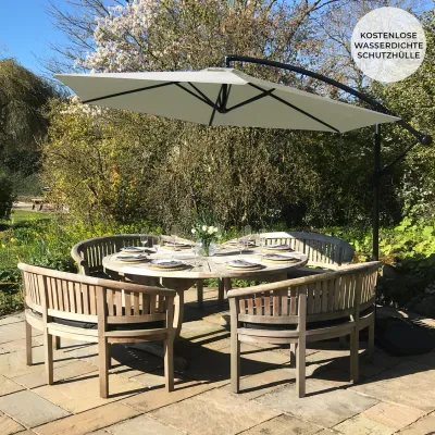 3m freitragender Freischwinger Sonnenschirm Creme – Kippfunktion, Kurbel, Hülle