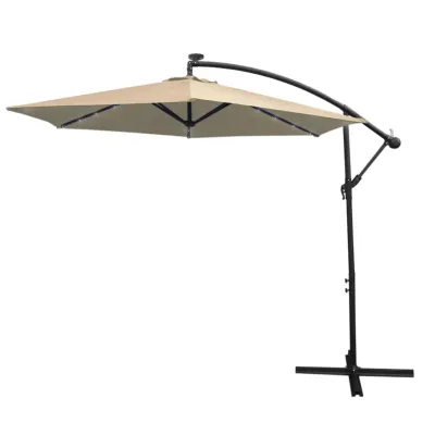 3m Ampelschirm Beige mit LED – 24 LEDs, Kurbel, kippbar, 360° drehbar
