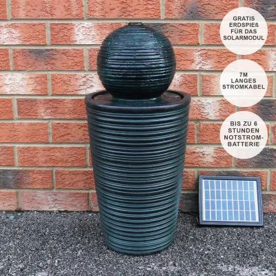 Solar Kugelbrunnen/Kaskadenbrunnen mit Akku – Harz, 58,5cm, 7m Kabel