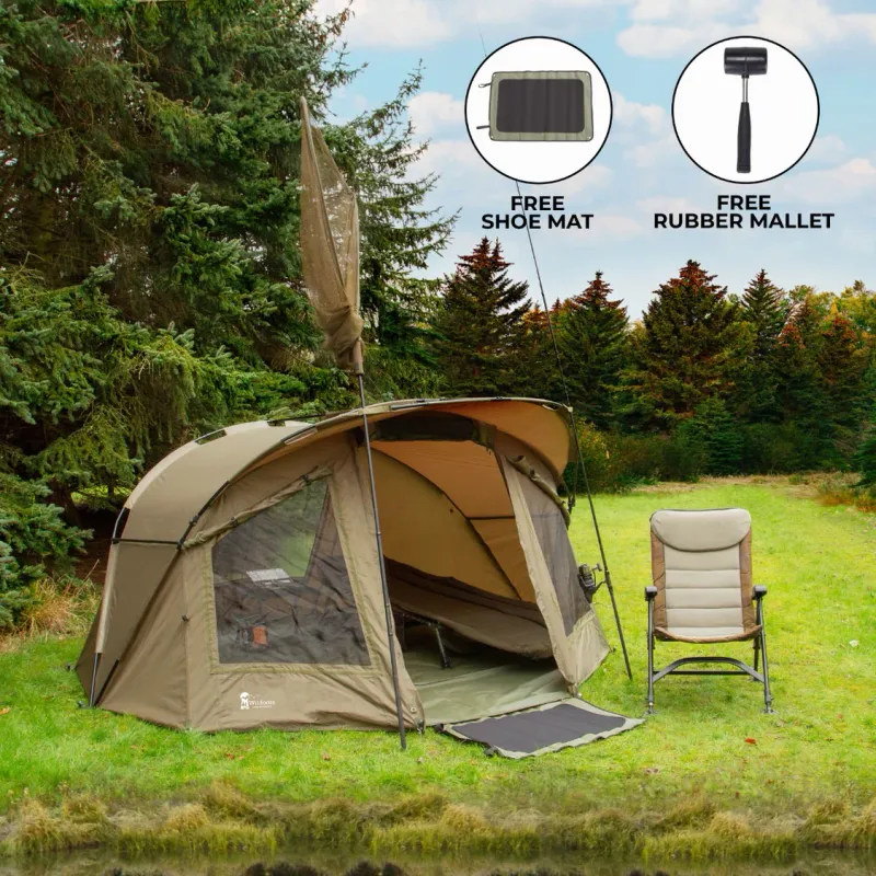 Karpfenzelt Bivvy 2‑Mann Angelzelt – wasserdicht 10.000HH, 210D Oxford, 150x300x305cm