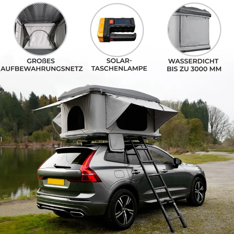 Dachzelt Autodachzelt Grau ABS Hartschale – 2–3 Personen, Pop‑Up, 3000 mm wasserdicht