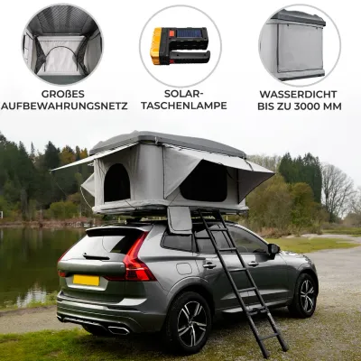 Dachzelt Autodachzelt Grau ABS Hartschale – 2–3 Personen, Pop‑Up, 3000 mm wasserdicht