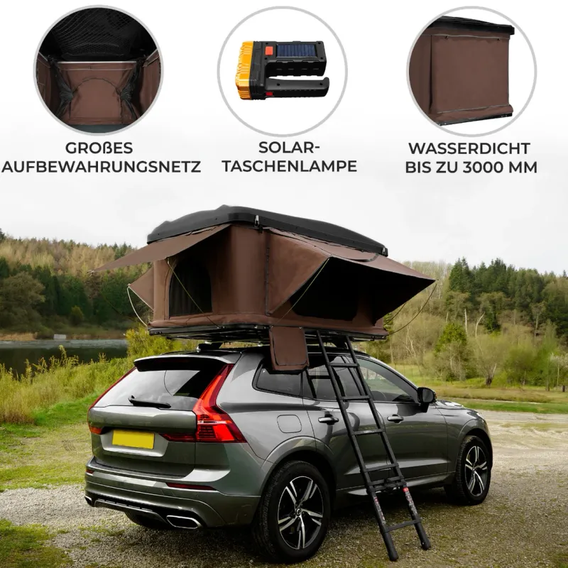 Dachzelt Autodachzelt Braun ABS Hartschale – 2–3 Personen, Pop‑Up, 3000 mm wasserdicht