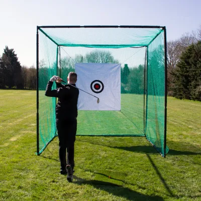 Golf-Übungskäfig, Golfnetz 3x3x3m – Stahlrahmen, UV‑stabilisiertes Netz, Kunstrasenmatte, Zielscheibe