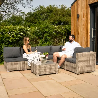 Rattan modulares 7‑teiliges Möbelset grau mit 996L Aufbewahrungsbox – UV‑beständig+ Regenschutz