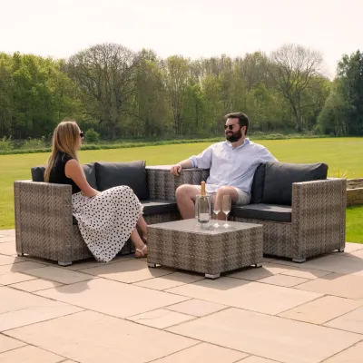 Rattan Modular 6‑teiliges Möbelset – Grau | Polyrattan, 250 l Box, Tisch + Regenschutz