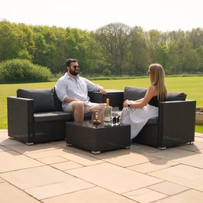 Rattan Modular 6‑teiliges Möbelset – schwarz | Polyrattan, 250 l Box, Tisch + Regenschutz