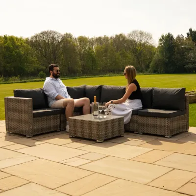 Rattan Modular 7‑teiliges Möbelset – Grau | Polyrattan, Tisch, wetterfest + Regenabdeckung