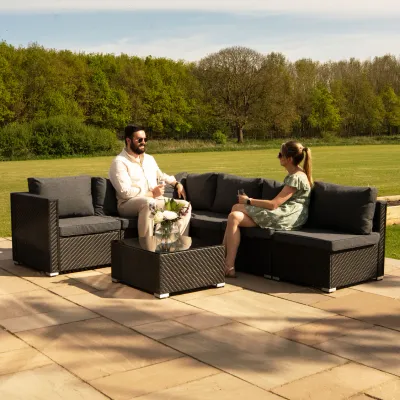 Rattan Modular 7‑teiliges Möbelset – schwarz | Polyrattan, Tisch, wetterfest + Regenabdeckung