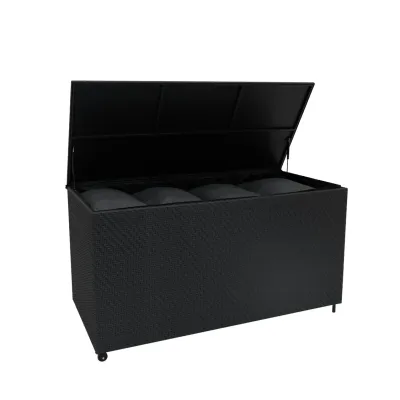 Rattan Kissenbox 700L – schwarz | Polyrattan, wasserdicht, UV‑beständig