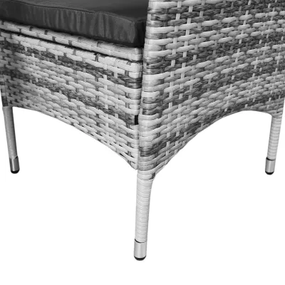Rattan Bistro Set – Hellgrau | 2 Personen, 5 cm Kissen, Glastisch + Regenschutz