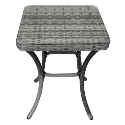 Rattan Bistro Set – Grau | 2 Personen, 5 cm Kissen, Glastisch + Regenschutz