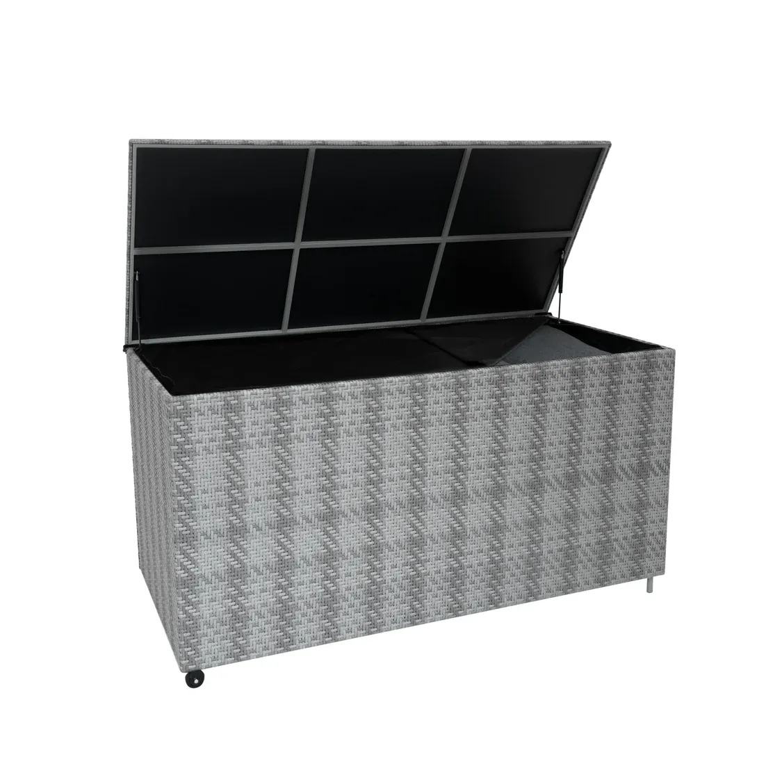 Rattan Kissenbox 700L – Grau | Polyrattan, wasserdicht, UV‑beständig