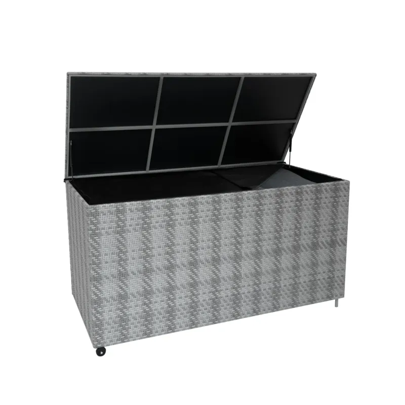 Rattan Kissenbox 700L – Grau | Polyrattan, wasserdicht, UV‑beständig
