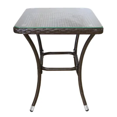 Rattan Bistro Set – Braun | 2 Personen, 5 cm Kissen, Glastisch + Regenschutz