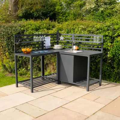 Aluminium Outdoor Küchen‑Set, 3‑teilig – Anthrazit | Spüle, Eck‑ & Tischmodul