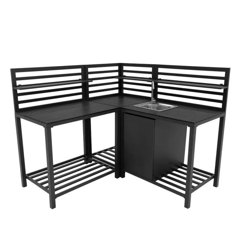 Aluminium Outdoor Küchen‑Set, 3‑teilig – Anthrazit | Spüle, Eck‑ &amp; Tischmodul