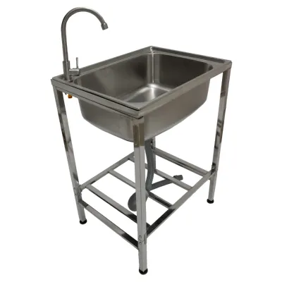 Edelstahl Camping‑Spüle mit Wasserhahn – 79 cm, 304 Stahl, Abflussrohr