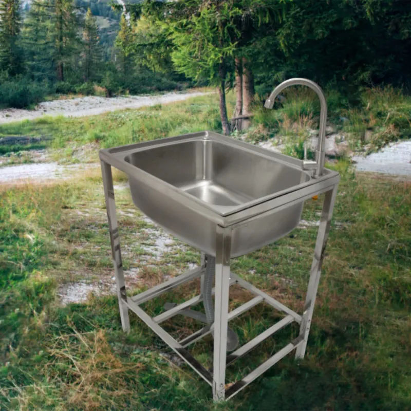 Edelstahl Camping‑Spüle mit Wasserhahn – 79 cm, 304 Stahl, Abflussrohr