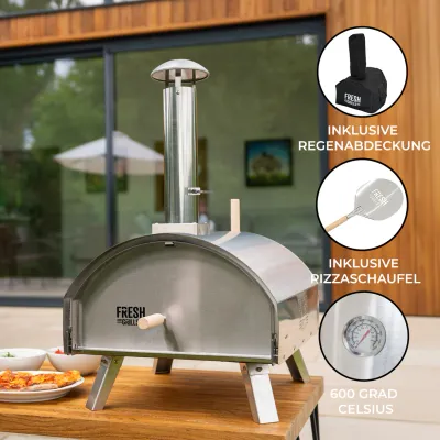 Premium Extra Gross Outdoor‑Pizzaofen – Edelstahl, 600°C, Holz/Kohle/Pellets