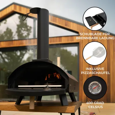 Outdoor‑Pizzaofen 30 cm – Tragbar, Multi‑Brennstoff (Holz/Kohle/Pellets), 400°C
