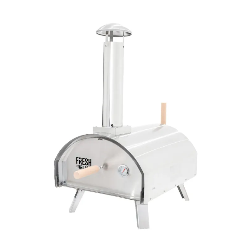 Premium Outdoor‑Pizzaofen – Edelstahl, 500°C, Holz/Kohle/Pellets, kompakt
