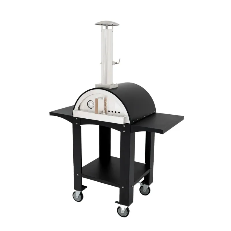 Outdoor-Pizzaofen mit Vorbereitungsstationen – Stahl, 600 °C, Holz, mit Rollen, extra gross