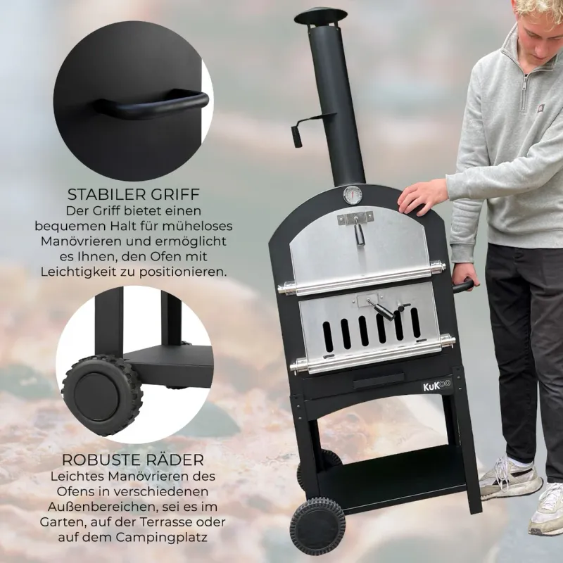 Outdoor Pizzaofen – Kohle, 156 x 64 x 43 cm, Pizzastein & Pizzaschieber inkl.
