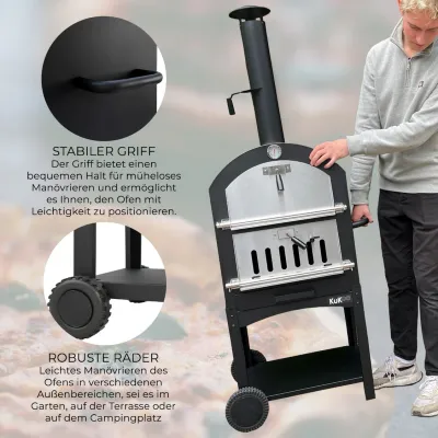Outdoor Pizzaofen – Kohle, 156 x 64 x 43 cm, Pizzastein & Pizzaschieber inkl.
